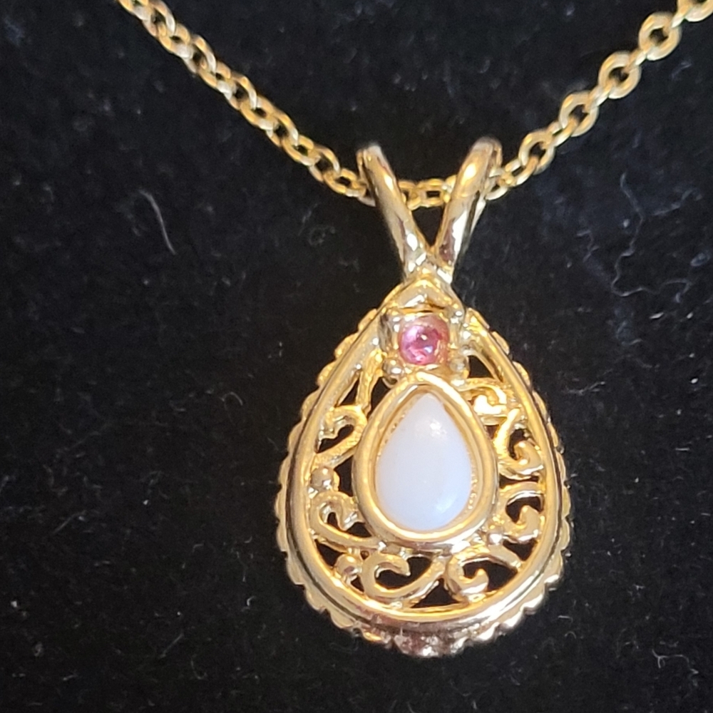 Van Doran Gold Tone Ruby & Opal Necklace